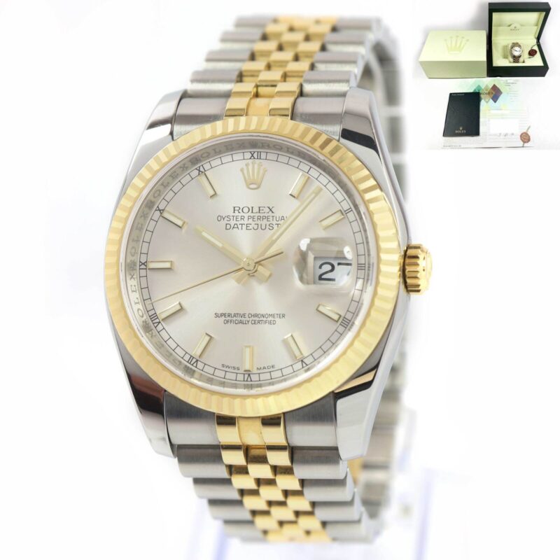 2006 Rolex Datejust 116233 36MM Silver 18K Yg Two-Tone Box Papers