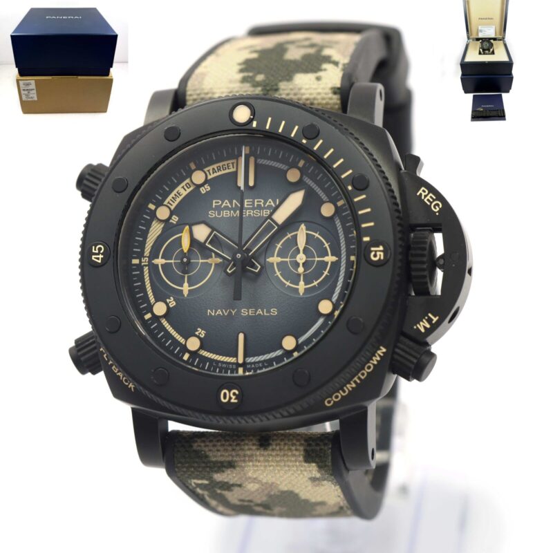 Panerai Submersible Chrono Navy Seals PAM01521 47MM Black Titanium Box Papers