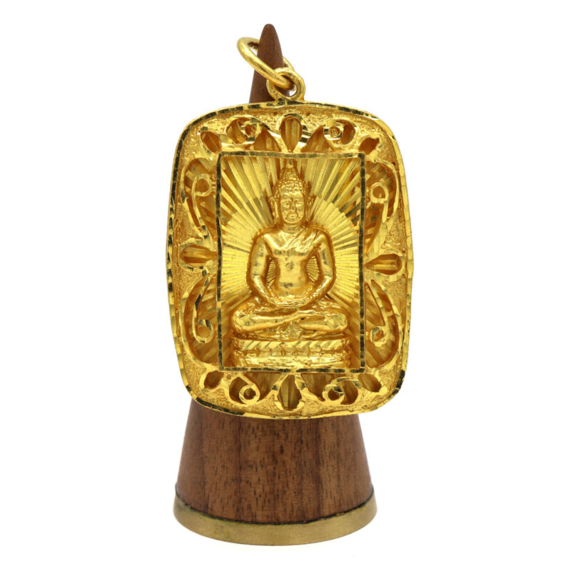 Buddha Solid 24K Yellow Gold Heavy Engraved Pendant Necklace 41.8G