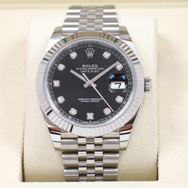 New 2025 Rolex Datejust 126334 Black Diamond Dial Fluted Jubilee Box Papers