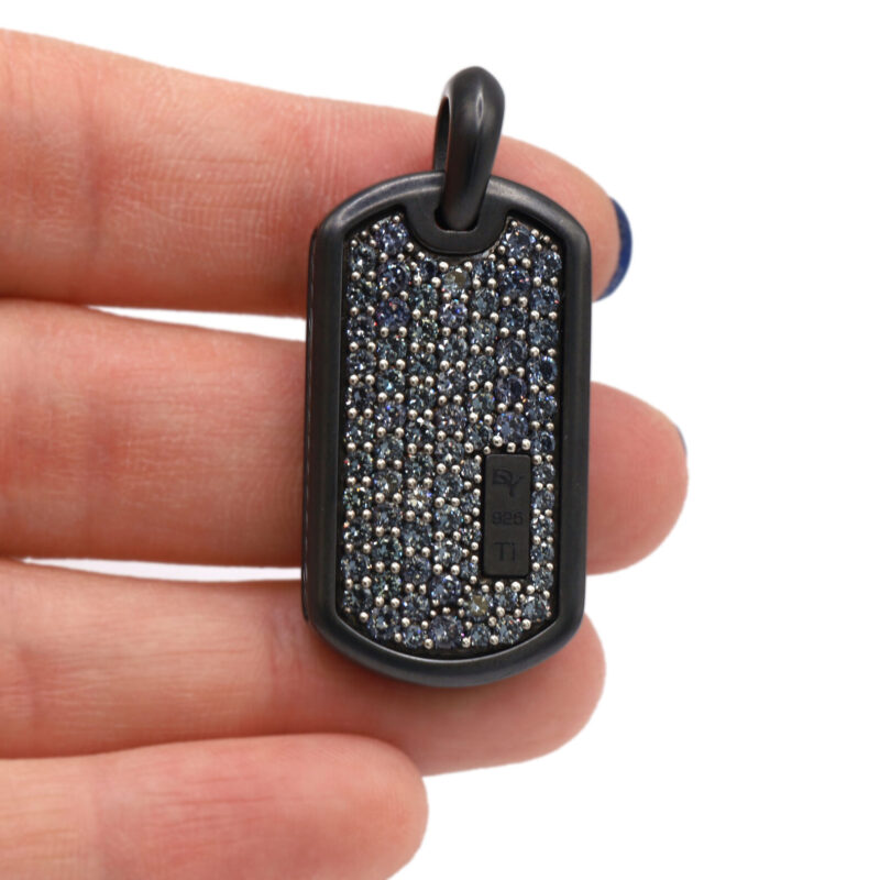 David Yurman Grey Sapphire Pave Black Titanium Chevron Dog Tag