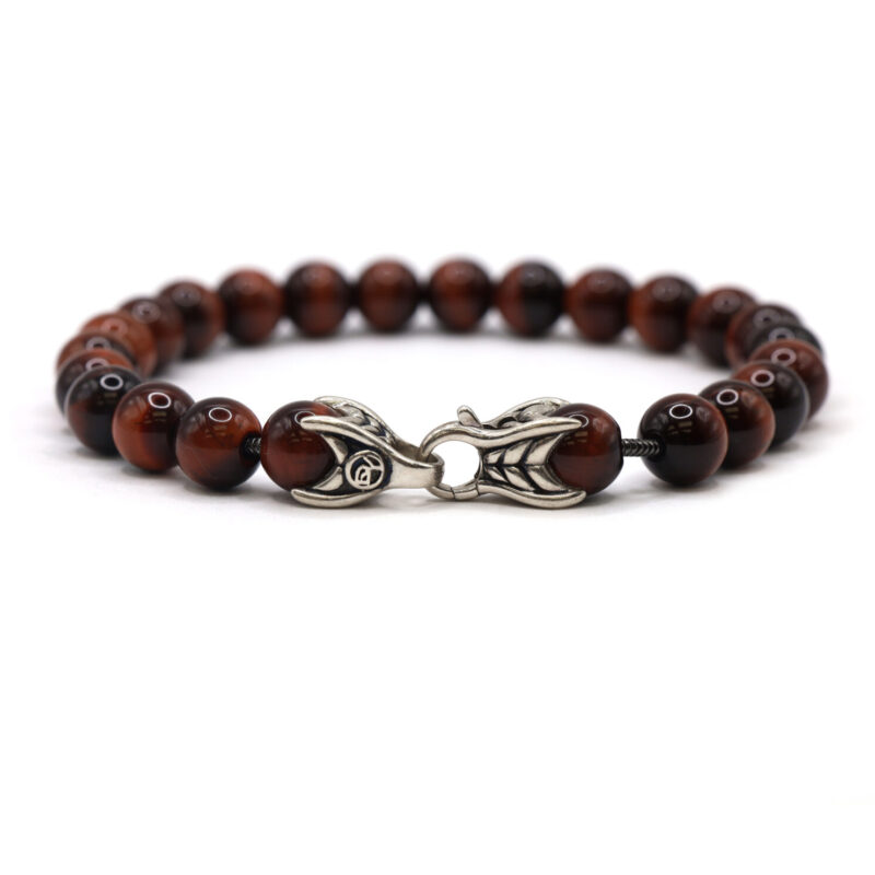 David Yurman Spiritual Bead Red Tiger’s Eye Sterling Silver 925 Men’s Bracelet