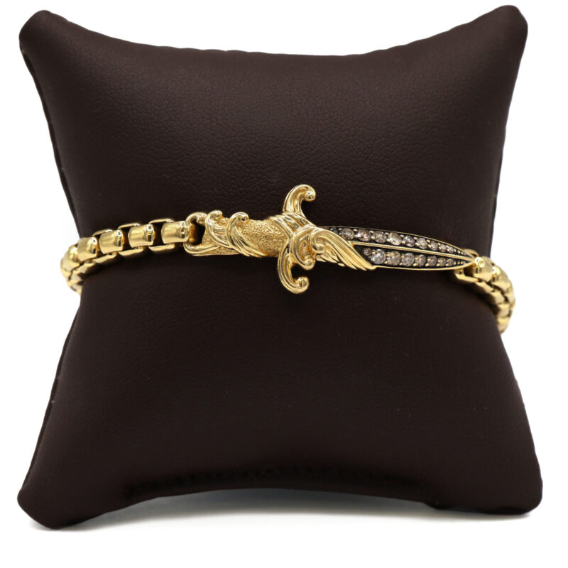 David Yurman Waves Dagger Diamond 18K Yellow Gold Box Chain Bracelet