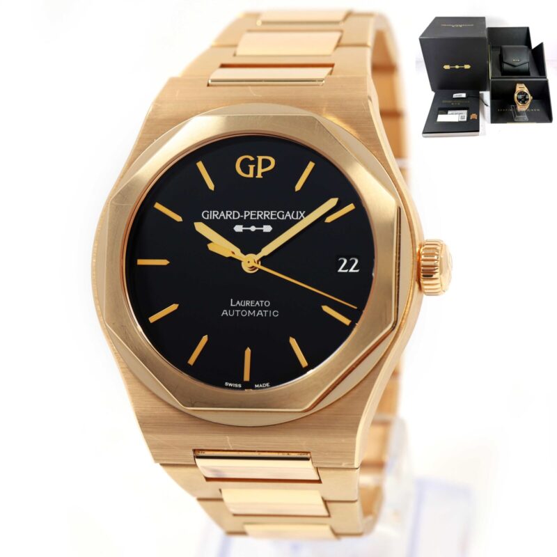 Girard Perregaux Laureato 81010-52-3118-1CM 42MM Black Onyx 18K Rg Box Papers