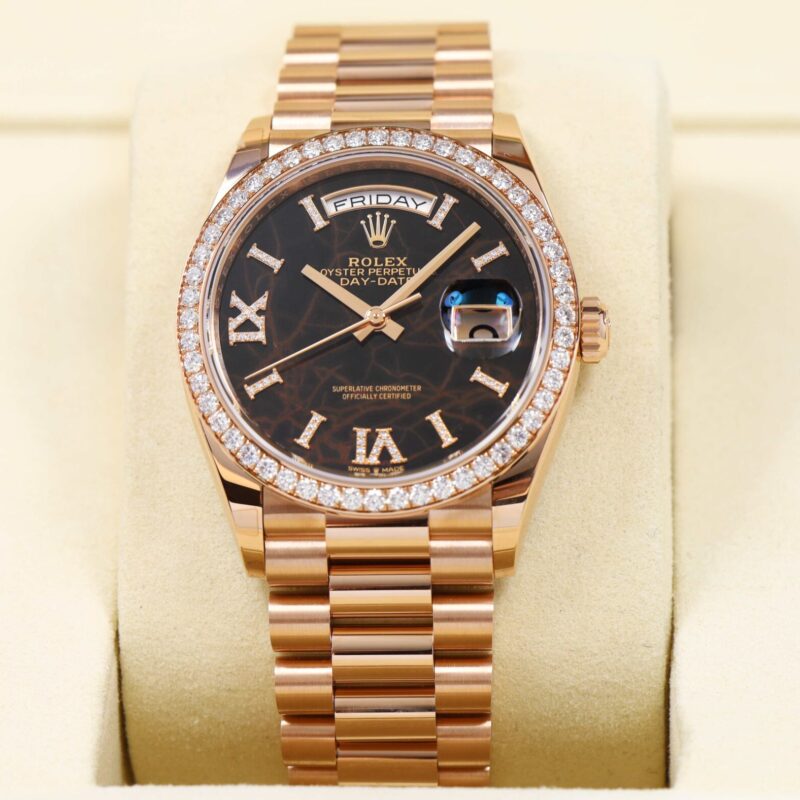 New 2025 Rolex Day-Date President Eisenkiesel 128345RBR 36MM Diamonds 18K Rg B/p