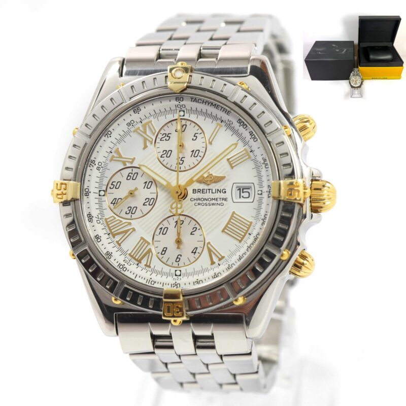 Breitling Crosswind Chronograph B13355 43MM White Dial 18K Yg Two-Tone Box