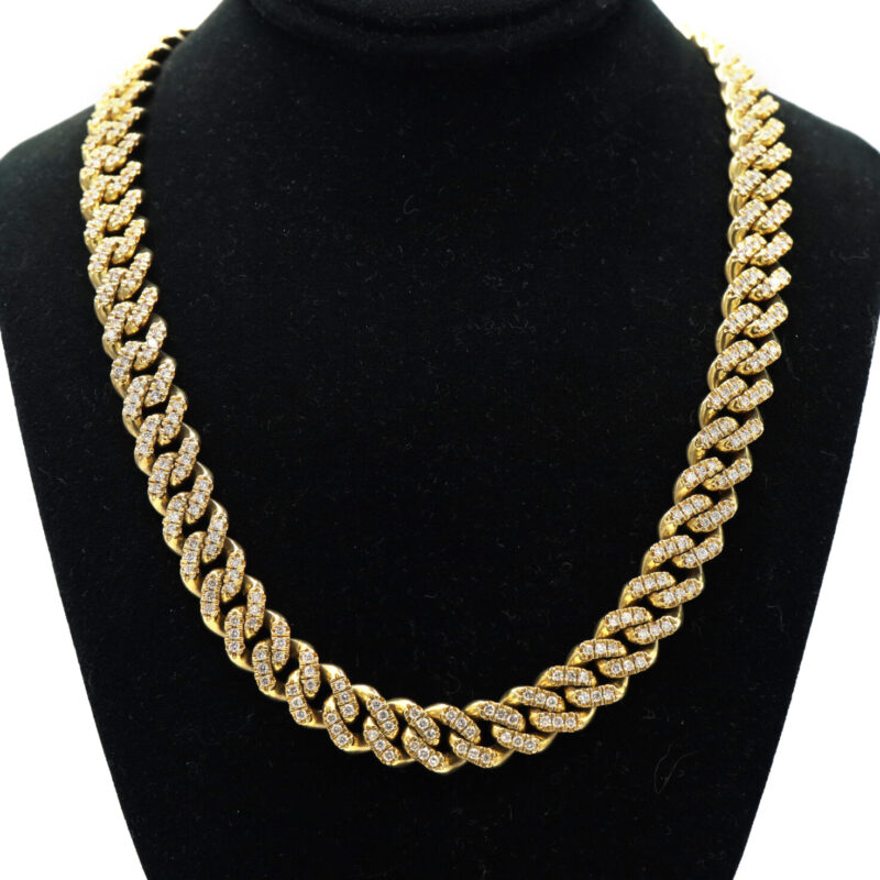 6CT Iced Out Natural Diamond Chain Solid Cuban 14K Yellow Gold Necklace 94.5G 22.5”