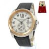 Cartier Calibre De Cartier watch with silver dial, steel case, and 18K rose gold bezel, displayed with its red box.