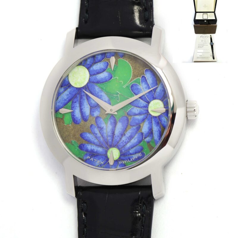 Patek Philippe White Gold Flower Handcraft 5075G 36MM 18K Wg Box Papers