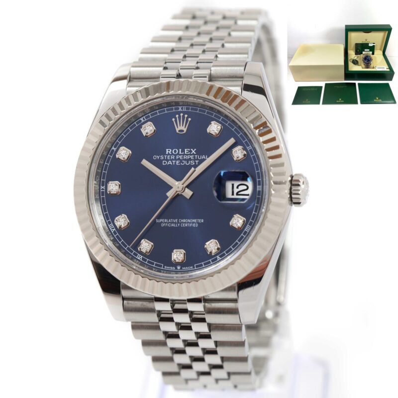 2022 Rolex Datejust 126334 Blue Diamond Dial Fluted Jubilee Box Papers