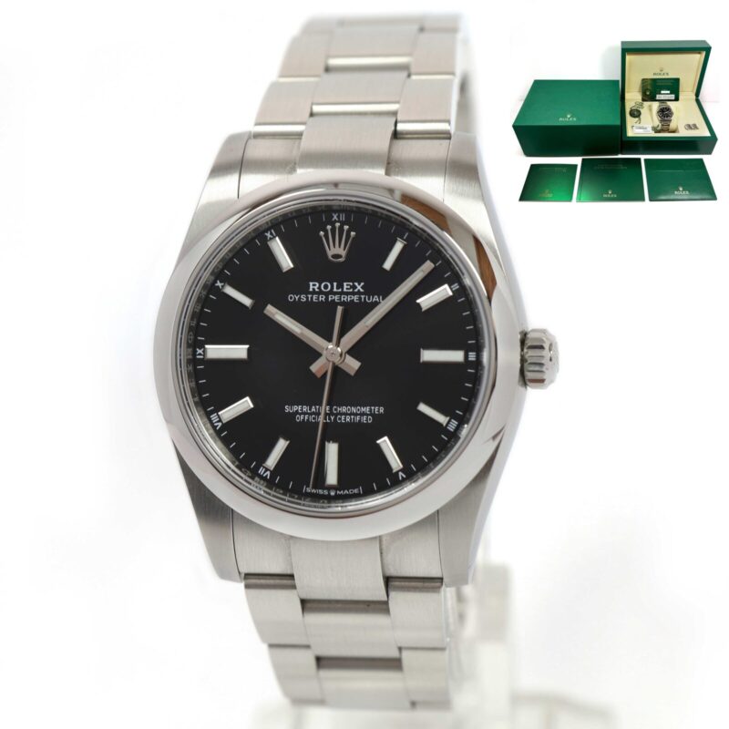 2025 Rolex Oyster Perpetual 34 124200 34MM Black Dial Steel Box Papers