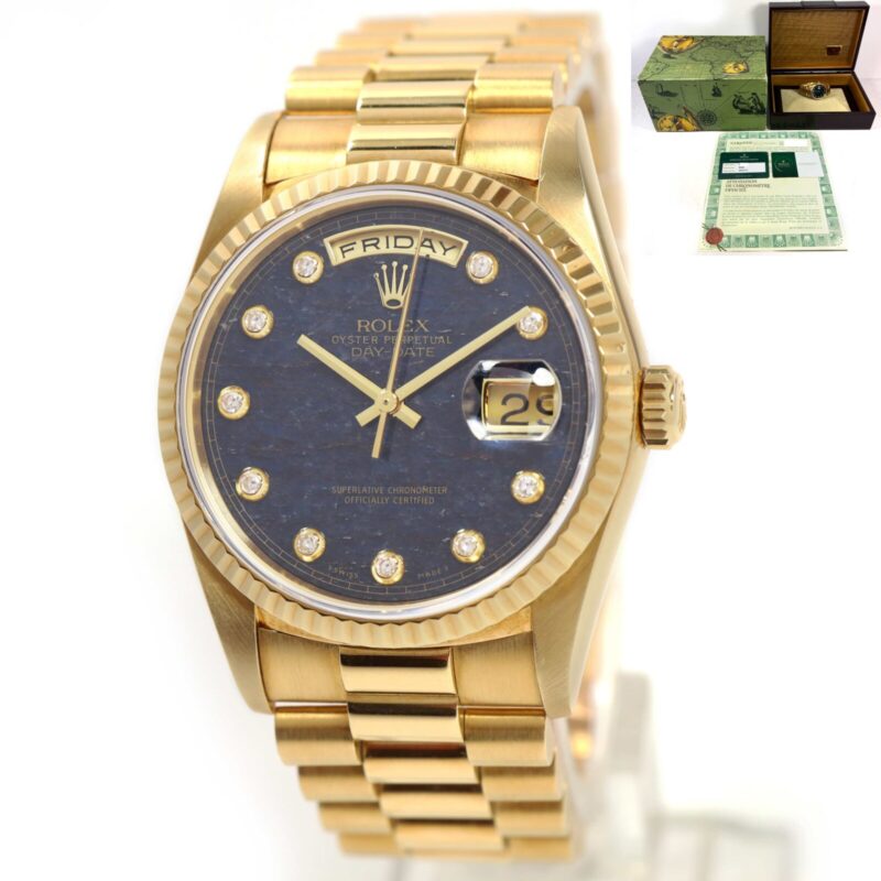 Rolex Day-Date President 18238 36MM Blue Aventurine Pinball Diamond Box Papers