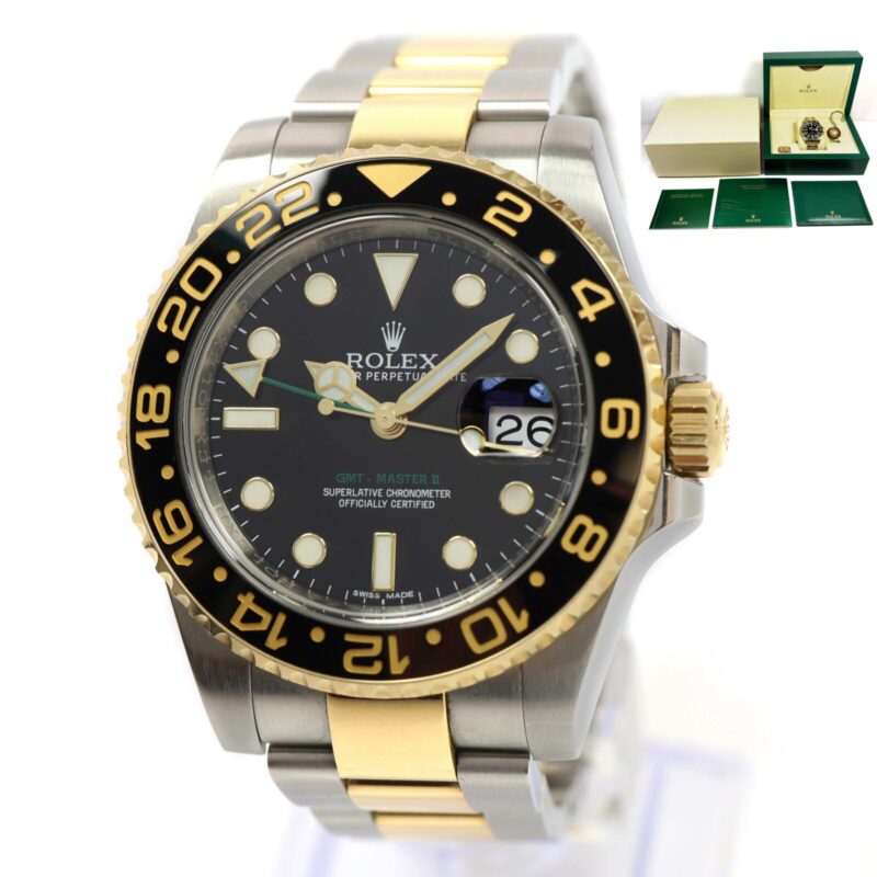 Rolex GMT-Master II 116713LN 40MM Black 18K Yellow Gold Two-Tone Box Booklets