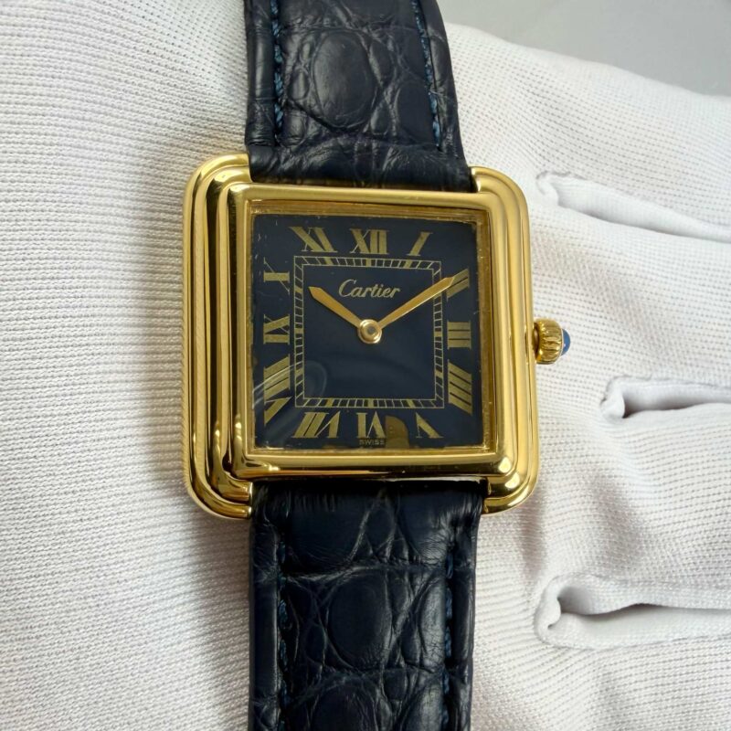 Cartier Stepped Tank Pre-Must 5512117 28MM Blue Roman Dial Electroplated