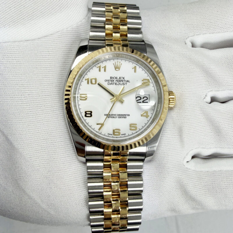 2010 Rolex Datejust 116233 36MM White Dial 18K Yg Two-Tone Box Papers