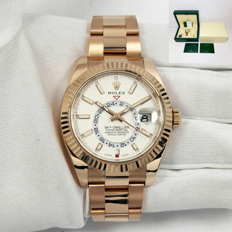 2017 Rolex Sky-Dweller 326935 42MM White Dial 18K Rose Gold Box Papers