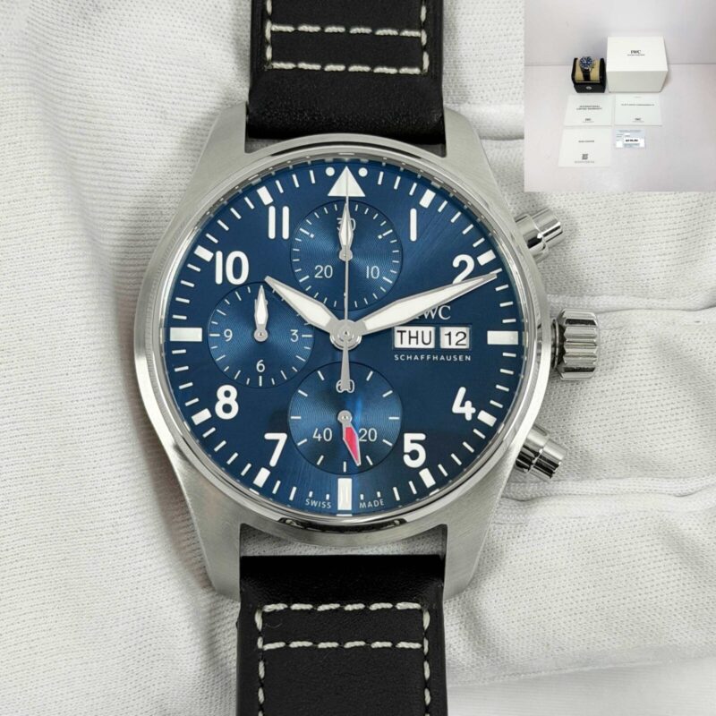 Mint IWC Pilot Chronograph IW388101 41MM Blue Dial Stainless Steel Box Papers