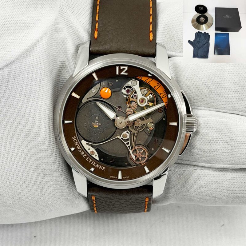 New 2026 Schwarz Etienne Roswell 08 WRW11TJ32SS21AA-D 45MM Brown Steel Box Paper