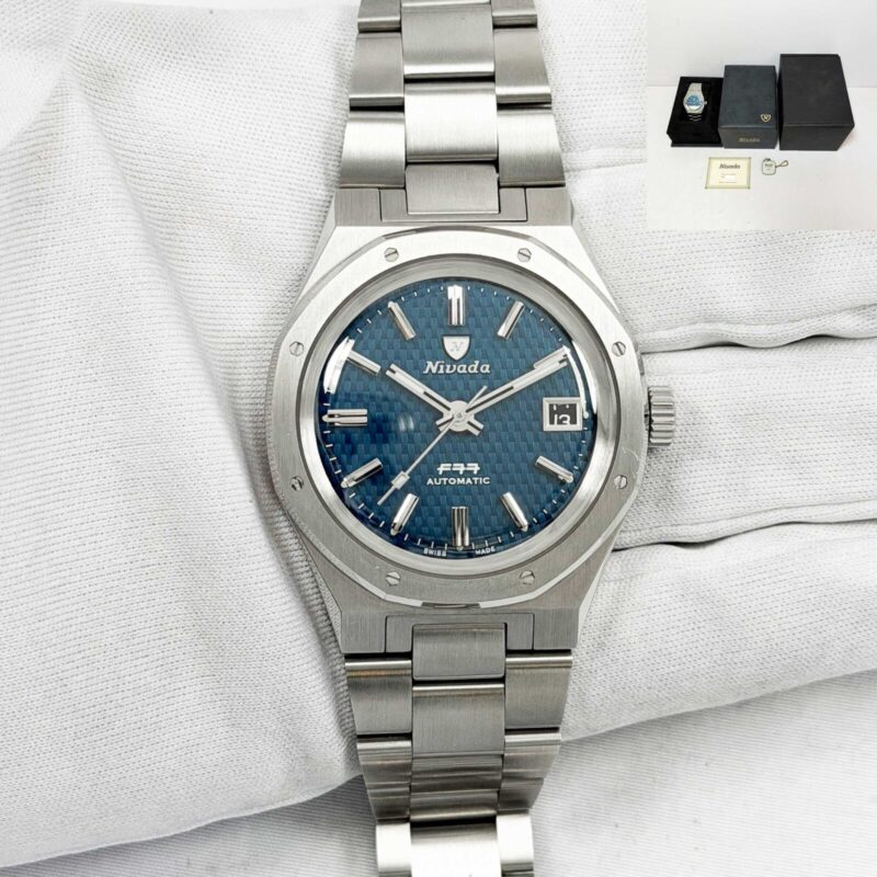 Nivada Grenchen F77 Sst Blue MK2 38MM Blue Dial Stainless Steel Box Papers
