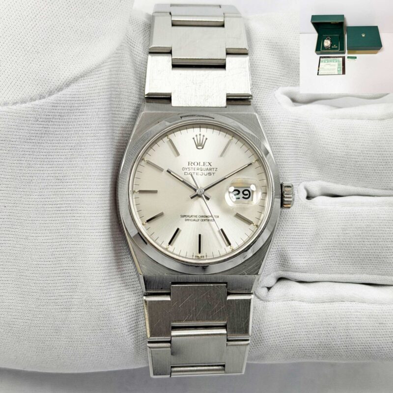 1980 Rolex Datejust Oysterquartz 17000 36MM Silver Dial Steel Box Papers