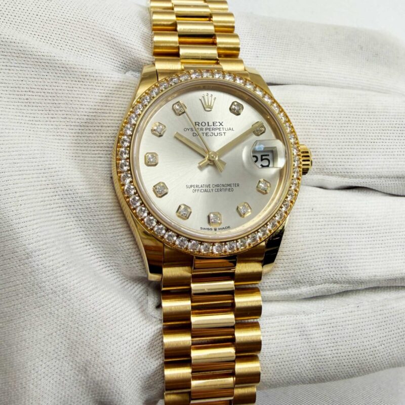 2021 Ladies Rolex Datejust 31 278288RBR Silver Diamond Dial 18K Yg Box Papers