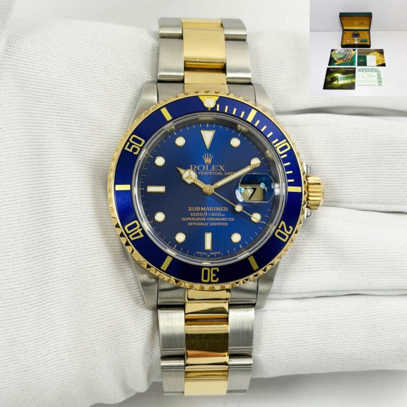 2000 Rolex Submariner Date 16613LB Bluesy 40MM Blue Two-Tone Yellow Gold B/p