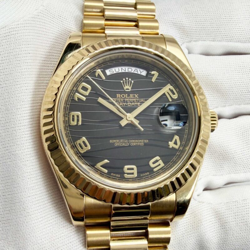 2013 Rolex Day-Date II President 218238 41MM Black Arabic Wave 18K Yg Box Papers
