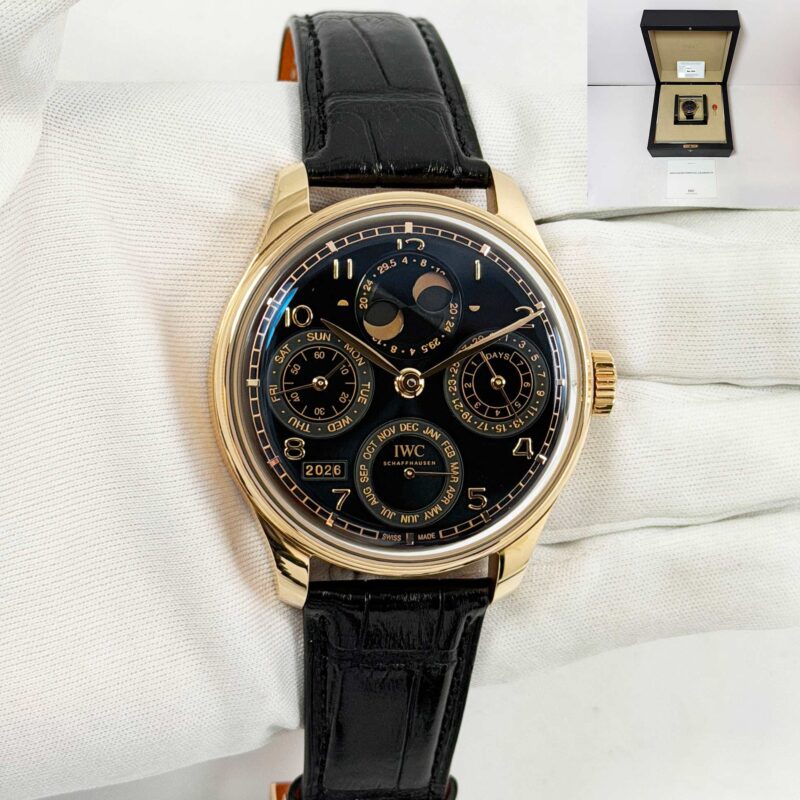 2024 IWC Portuguese Perpetual Calendar IW503702 44MM Black Rose Gold Box Papers