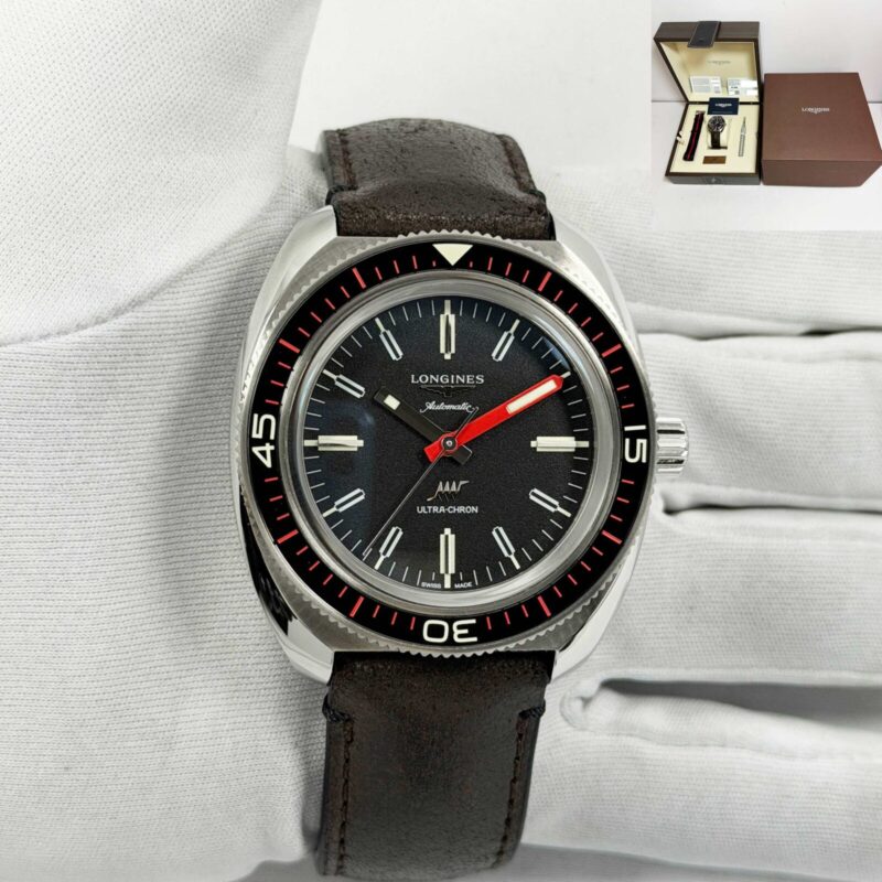 New 2025 Longines Ultra-Chron L2.836.4.52.8 43MM Black Stainless Steel Box Papers