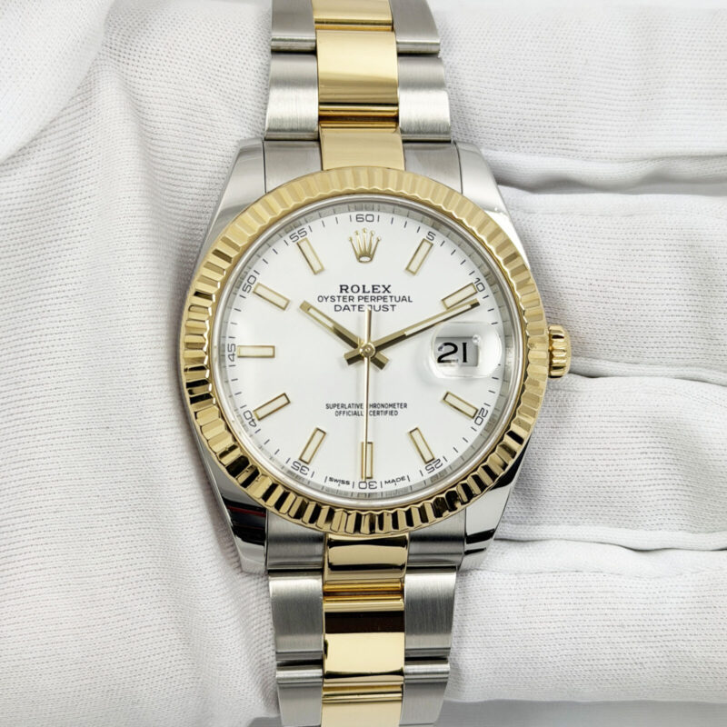 2017 Rolex Datejust 41 126333 Oyster 41MM White Two-Tone Yellow Gold Box Papers