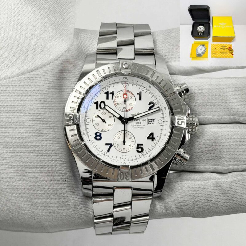 2006 Breitling Super Avenger A1337011 48MM White Stainless Steel Box Papers