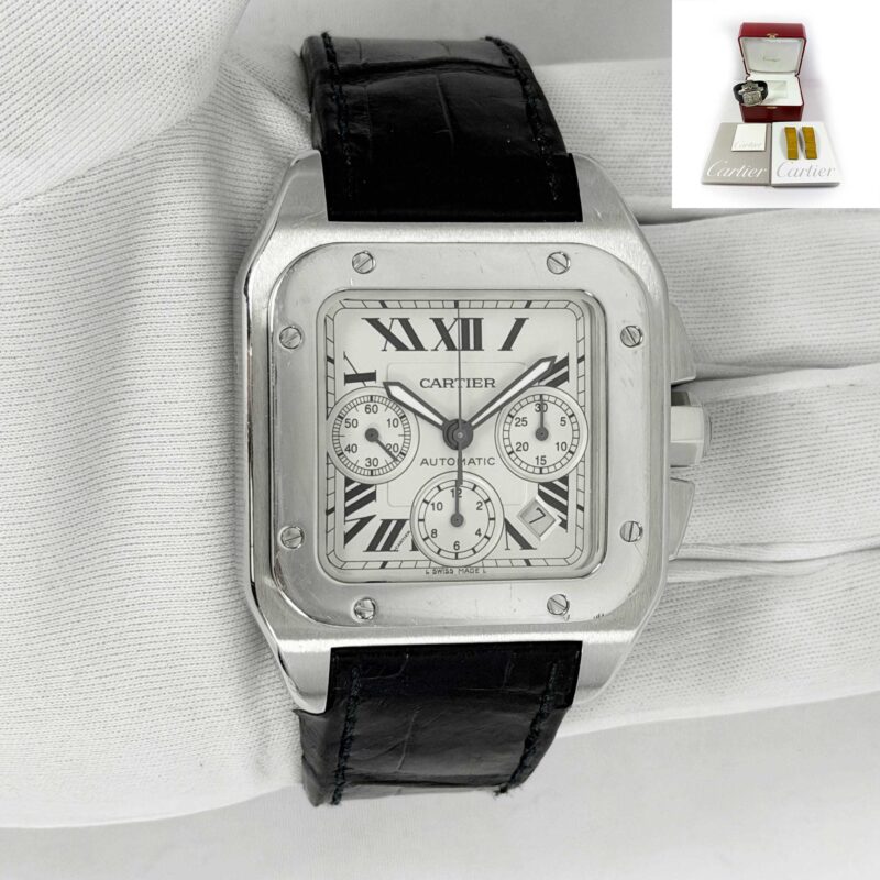 2009 Cartier Santos 100 Chronograph 2740 41MM Silver Dial Stainless Steel B/p