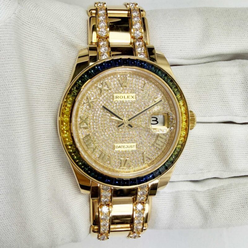 2020 Rolex Pearlmaster 86348SABLV 39MM Yg Diamond Pave Dial Sapphire Box Papers
