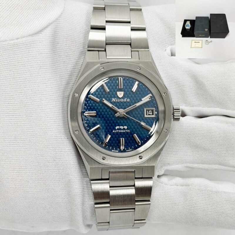 Nivada Grenchen F77 Sst Blue MK2 38MM Blue Dial Stainless Steel Box Papers