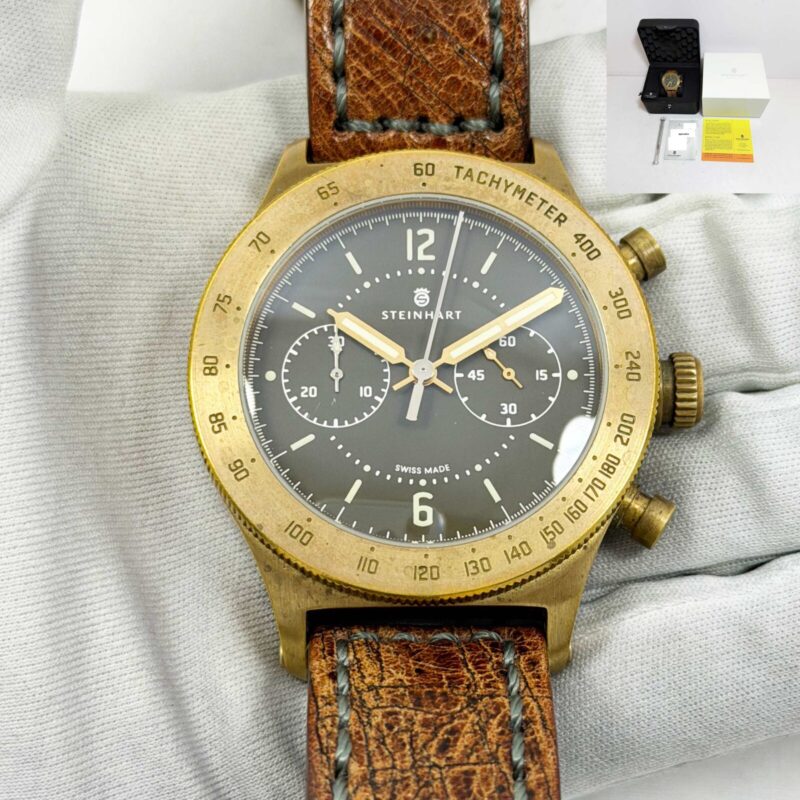 2015 Steinhart Marine Officer Chrono C0412 44MM Green Dial Bronze Box Paper