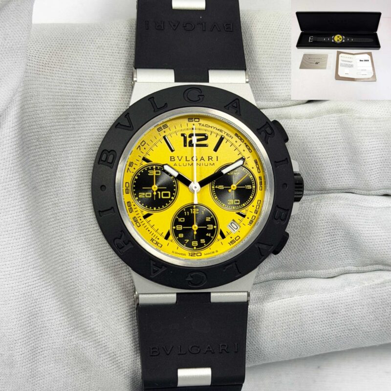New 2023 Bulgari Gran Turismo 104006 41MM Yellow Aluminium Titanium Box Papers