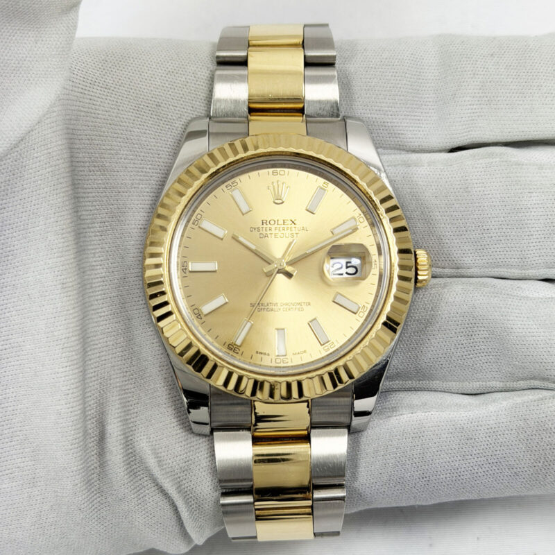 Rolex Datejust II 116333 41MM Champagne Dial Fluted Oyster Two-Tone Yellow Gold