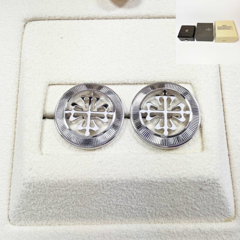 Patek Philippe Calatrava Cross Cuff Links 18K White Gold 2059089G Guilloched Outer Ring