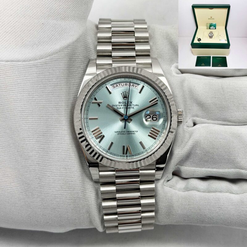2025 Rolex Day-Date President 228236 40MM Platinum Ice Blue Roman Dial Box Paper