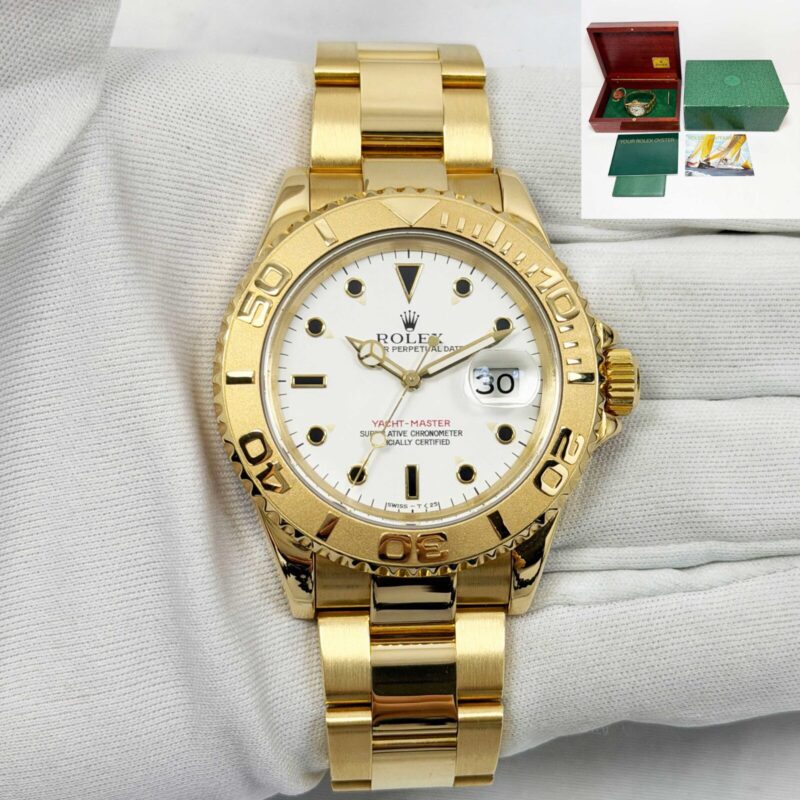 1991 Rolex Yacht-Master 16628 40MM White Dial 18K Yellow Gold X-Serial Box