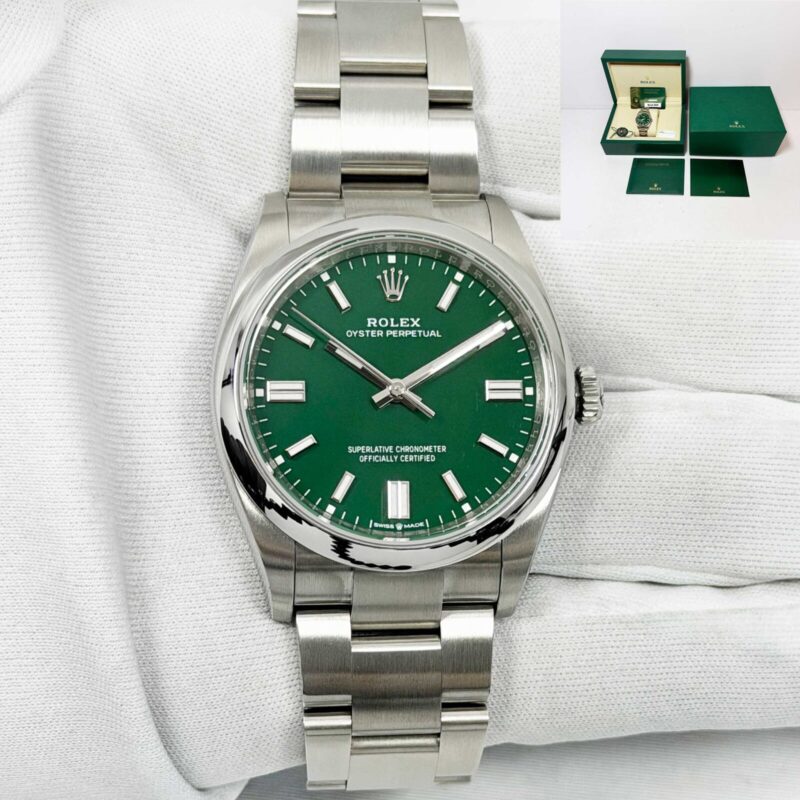 New 2025 Rolex Oyster Perpetual 126000 36MM Green Dial Steel Box Papers