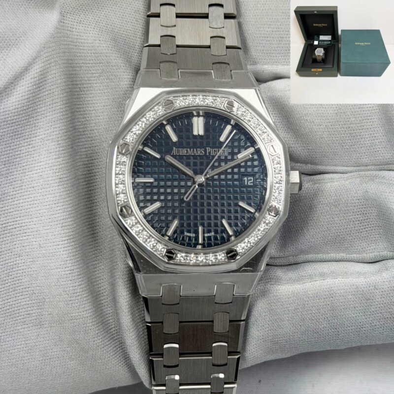New 2026 Audemars Piguet Royal Oak 77451ST 34MM Blue Factory Diamonds Box Papers