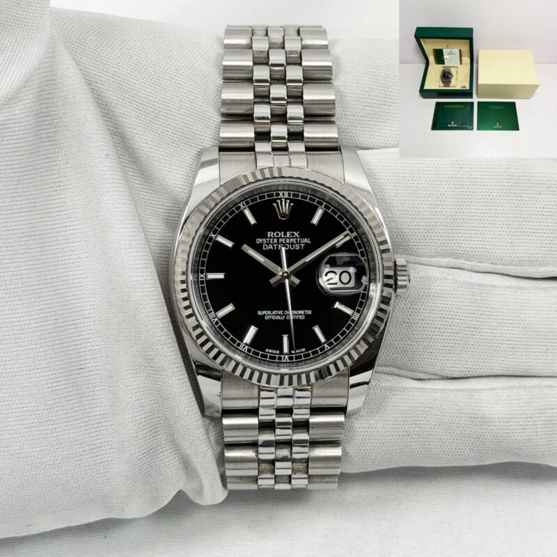 2016 Rolex Datejust 36 116234 36MM Jubilee Fluted Black Steel Box Papers