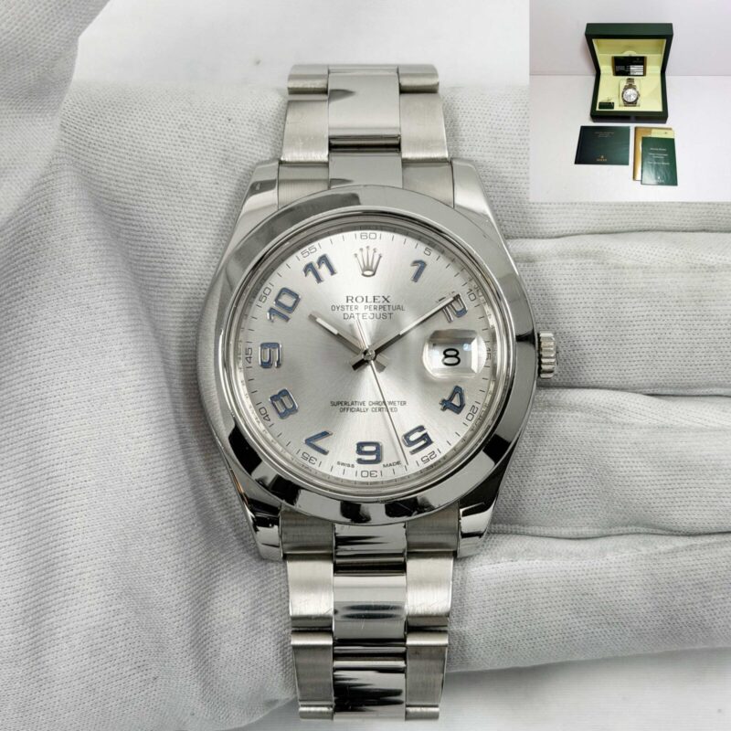 2013 Rolex Datejust II 116300 41MM Silver Blue Arabic Steel Box Papers