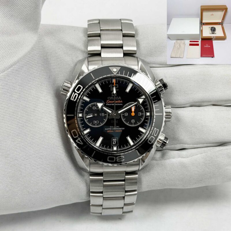 Omega Seamaster Planet Ocean Chrono 215.30.46.51.01.001 46MM Black Ss Box Papers