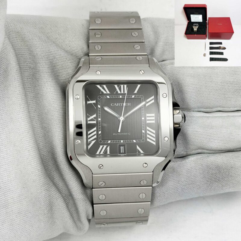 Cartier Santos Large WSSA0096 40MM Black Dial Stainless Steel Box Papers