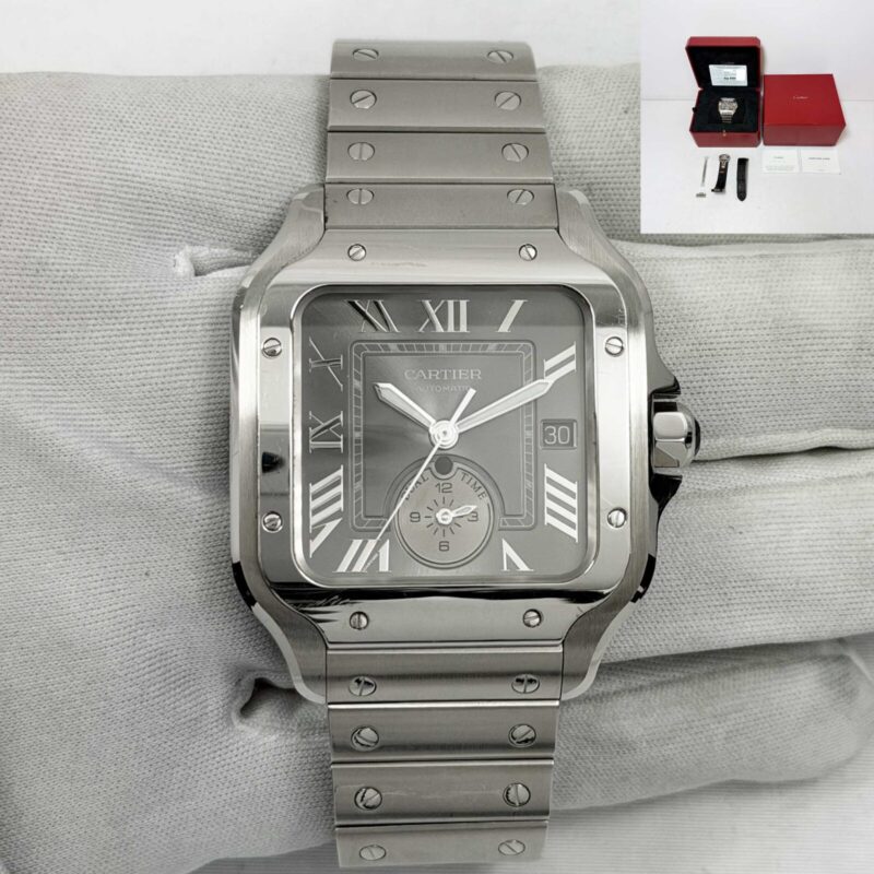 2024 Cartier Santos Dual Time WSSA0076 40MM Grey Stainless Steel Box Papers