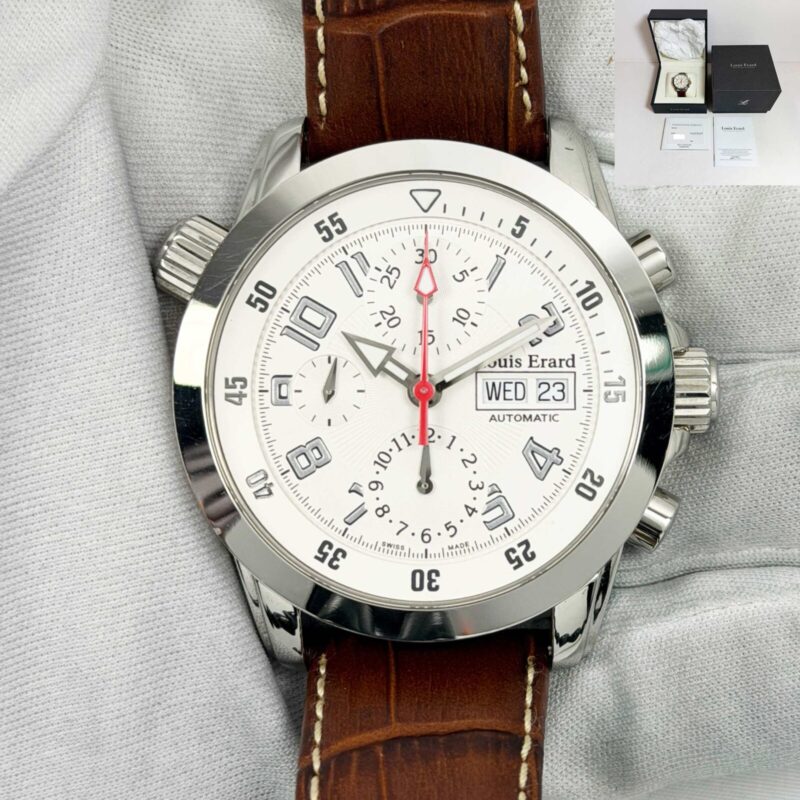 Louis Erard La Sportive Chronograph 78410 42MM White Stainless Steel Box Papers