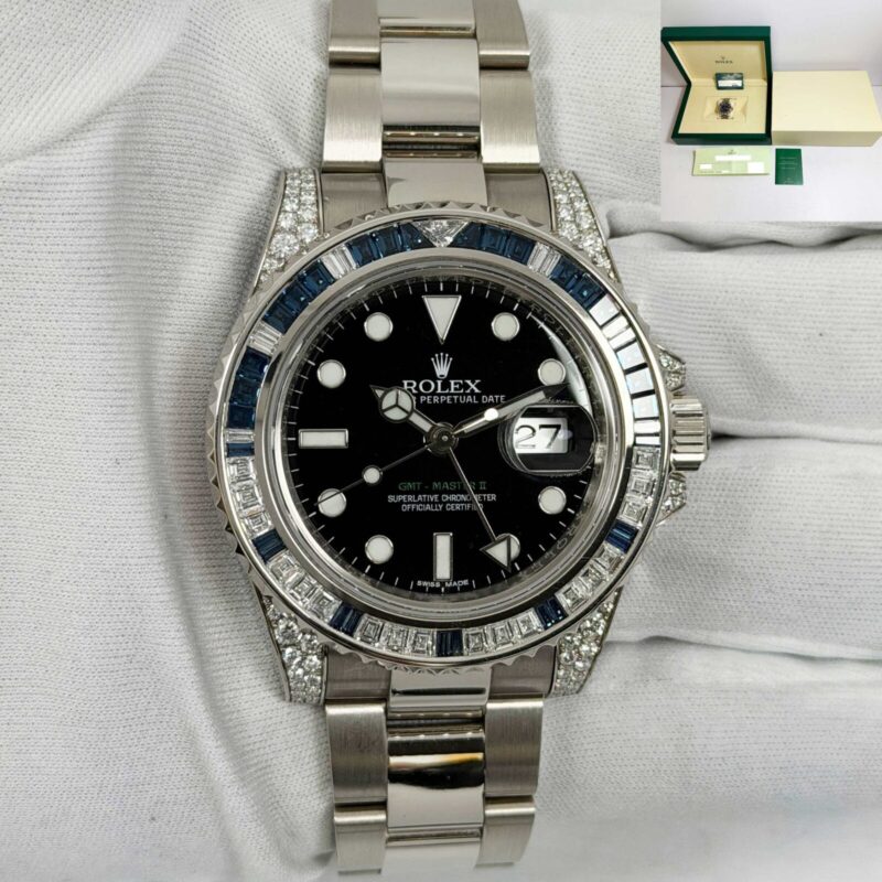Rolex GMT-Master II 116759SA 40MM Wg Factory Sapphire Diamonds Box 2021 Service