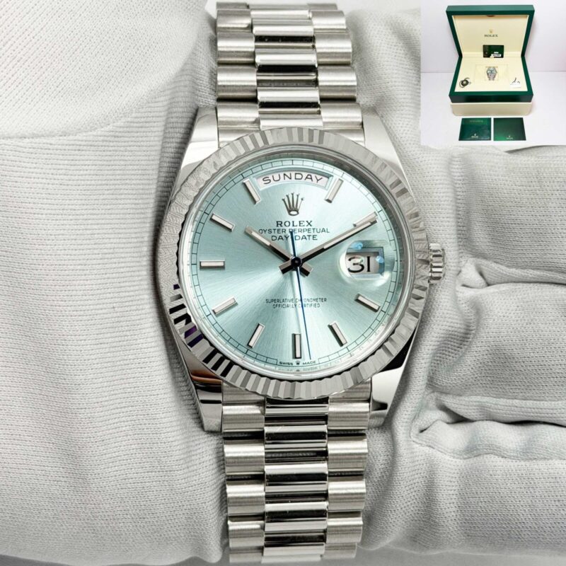 2025 Rolex Day-Date President 228236 40MM Platinum Ice Blue Dial Box Papers